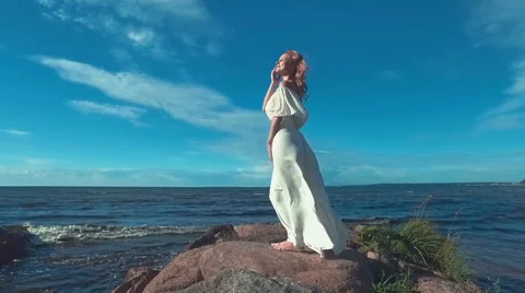 Girl posing by the sea Stock-Footage 67172689