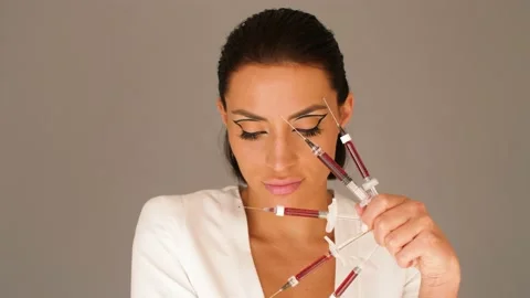 Girl posing in studio with props Stock Footage 136862278