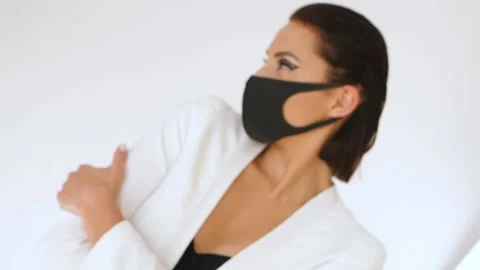 Girl posing in studio with props Stock Footage 136951878