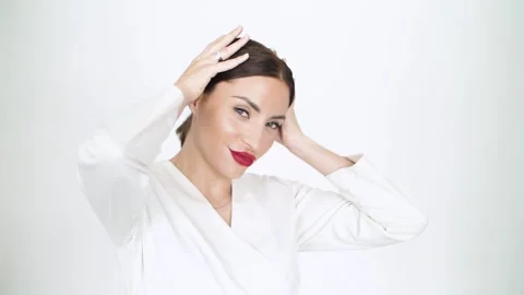 Girl posing in studio with props Stock Footage 137632490