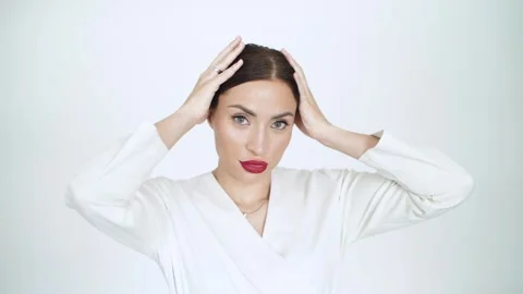 Girl posing in studio with props Stock Footage 137632678