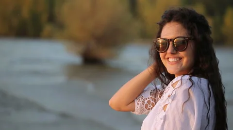 Girl posing at sunset Stock Footage 55666840