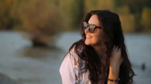 Girl posing at sunset Stock Footage 55666875