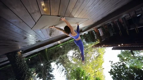 The girl practices an exercise from yoga Stockbeeldmateriaal 130660320