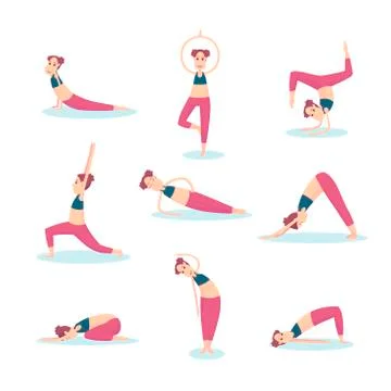 Girl practicing basic exercises yoga Stock Illustration