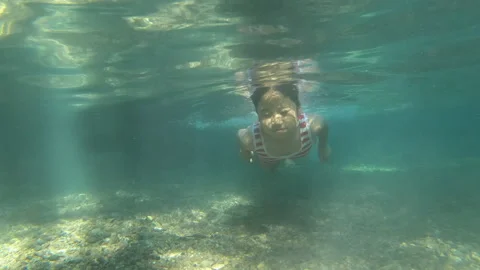 A girl practicing diving in a hot pool in Mae Hong Son, Thailand. Stock-Footage 143854882