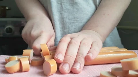 Girl is preparing breakfast. Hands in motion close-up. Stock Footage 241442880