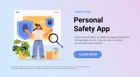 Girl programmer using computer app to develop new security system personal Stock-Illustration