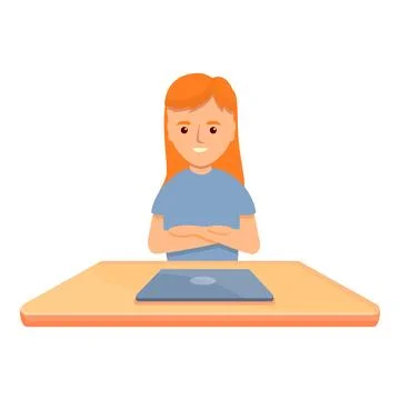 Girl programming icon, cartoon style Stock Illustration