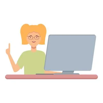 Girl programming icon cartoon vector. School class Stock Illustration