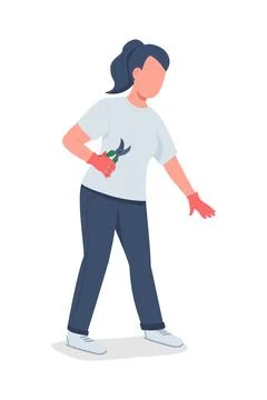 Girl with pruning shears semi flat color vector character Stock Illustration