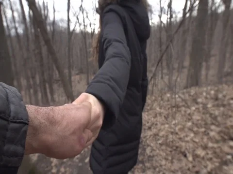 Girl Pulls Boyfriends Hand First Person Stock-Footage 80164496