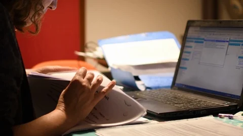 Girl putting in order her notes Stock Footage 120846283