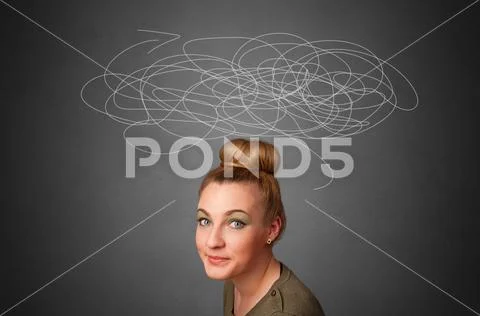 Girl with question and direction concept Stock Photos