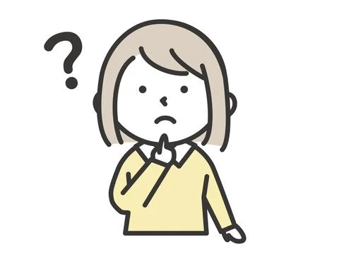 A girl with a questioning expression with a question mark on her head. Stock Illustration