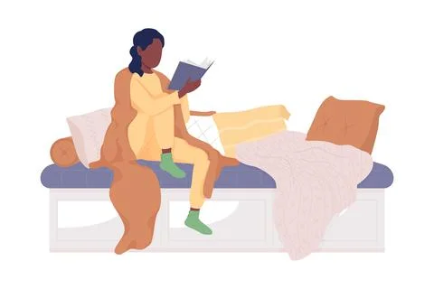 Girl read on couch semi flat color vector characters Illustrazione stock