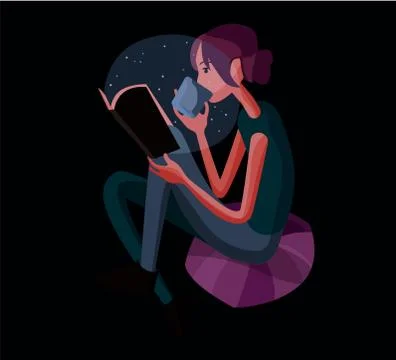 The girl is reading a book. Vector flat illustration. Illustrazione stock
