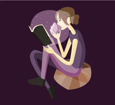 The girl is reading a book. Vector flat illustration. Stock Illustration