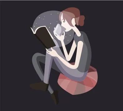The girl is reading a book. Vector flat illustration. Stock Illustration