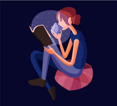 The girl is reading a book. Vector flat illustration. Illustrazione stock
