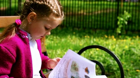 Girl reading a book while sitting on the bench Stock Footage 62925292