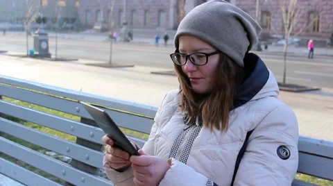 Girl reading tablet Stock Footage 45925503