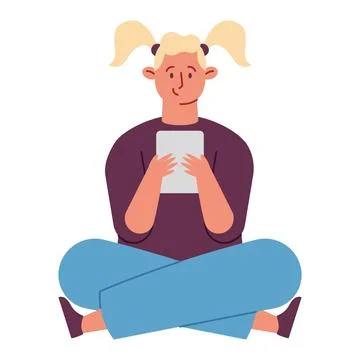 Girl reading on tablet イラスト素材