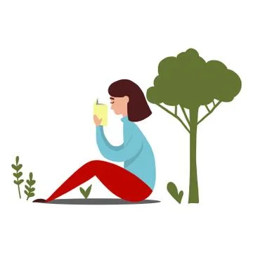 Girl reading under the tree Stock Illustration