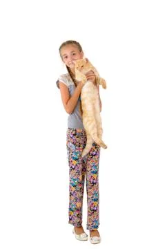 The girl with a red cat Stock Photos