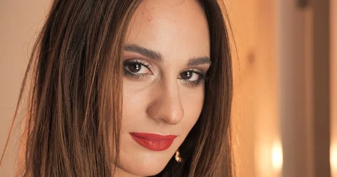 Girl with red lips posing for the camera 4k Stock Footage 120471759