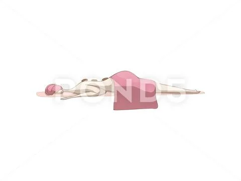 Girl relaxes on the stone of therapy. Vector illustration on white background. Stock Illustration