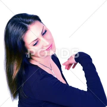 Girl relies on her elbow and looks down Stock Photos