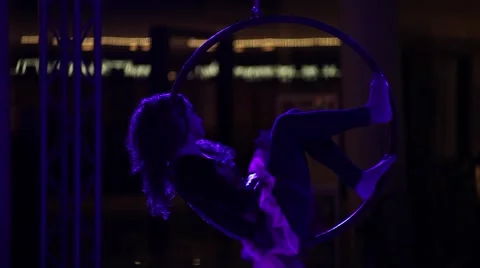 Girl revolves inside the hoop. Stock Footage 62196404