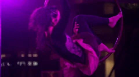 Girl revolves inside the hoop. Stock Footage 62196438