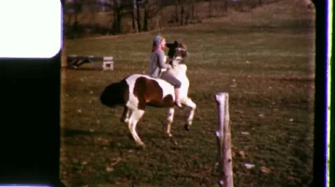 Girl Rides Prancing Pony Horse Riding 1960s Vintage Retro Film Home Movie 3403 Stock Footage
