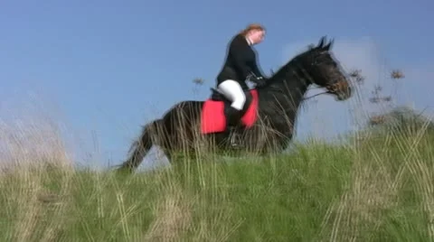Girl riding a horse in the steppe Stock Footage