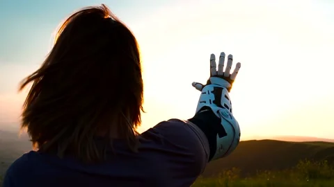 Girl with a robotic prosthesis Stock Footage 134834400