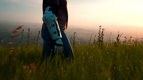 Girl with a robotic prosthesis Stock Footage 134834586