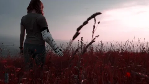 Girl with a robotic prosthesis Stock Footage 134835090