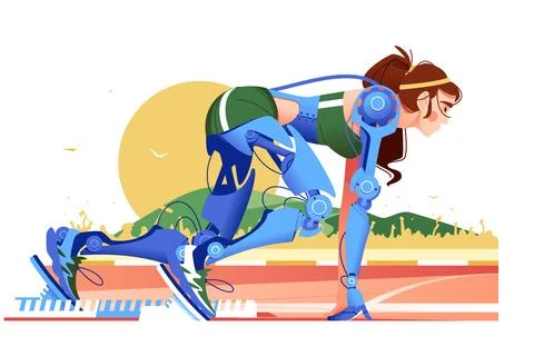 Girl runner - robot ready to start on track Illustrazione stock