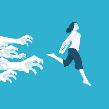 Girl running away from problems Stock Illustration