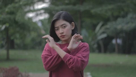 Girl Said Wrong X hands Stock Footage 108648327
