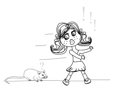 Girl scared of a mouse Stock Illustration
