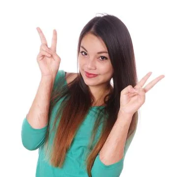 Girl with scars from self-harm making victory sign Stock Photos
