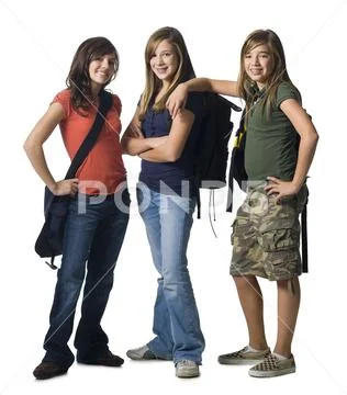 Girl with schoolbags smiling Stock Photos
