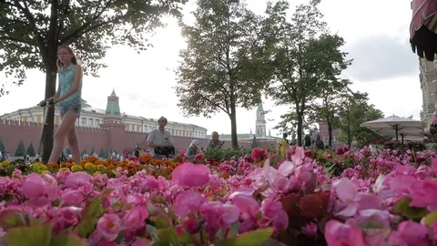Girl on scooter near Red Square Stock Footage
