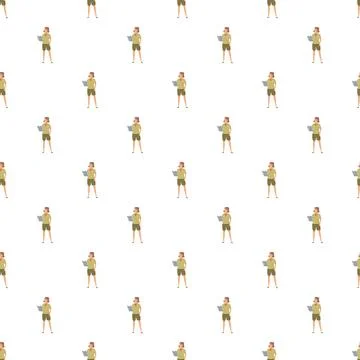Girl scout exploring nature pattern illustration Stock Illustration