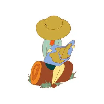 Girl scout looking map. Vector illustration on white background. Stock Illustration