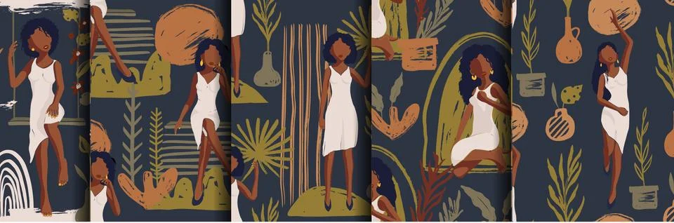 Girl seamless pattern set. Stock Illustration