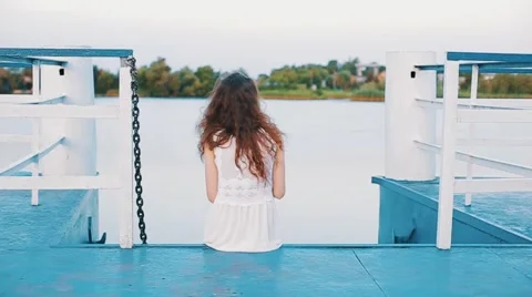 Girl is seating on the berth Video stock 46239131